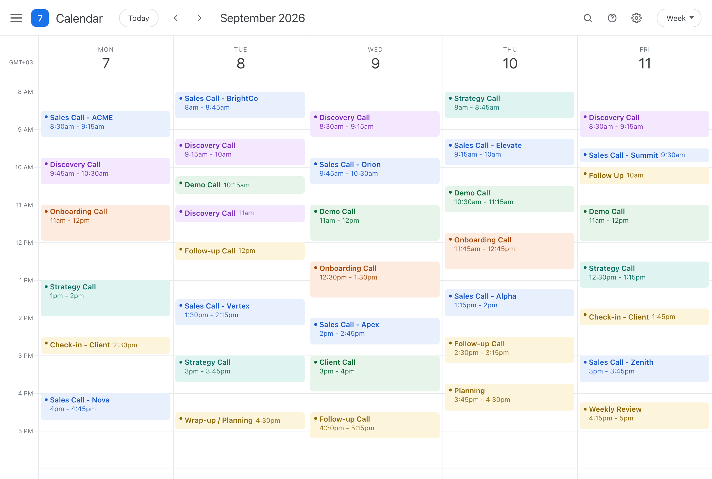 The same week with a call in almost every slot from 8am to 5pm